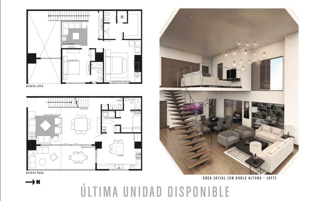 Loft / 4 Habitaciones / 3 Baños / Cocina y comedor / Hab.Servicio